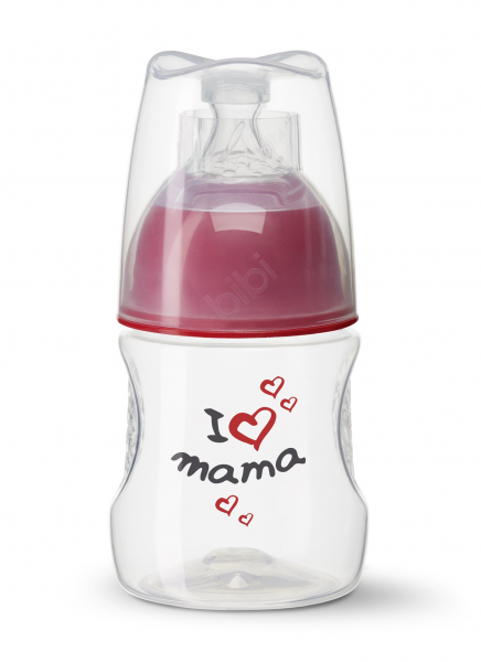 BIBI Antikoliková láhev, I love mama, 0 m+, 120 ml, červená