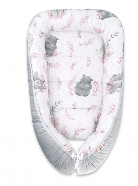 Baby Nellys Oboustranné hnízdečko Velvet, 55x75cm, LULU natural, růžová-šedá