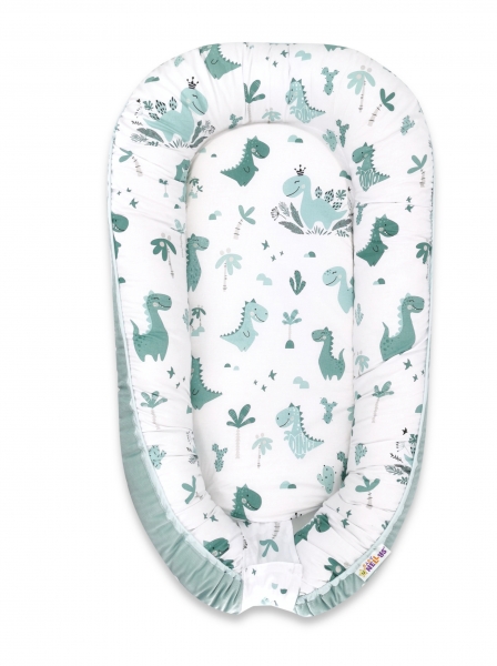 Baby Nellys Maxi oboustran. hnízdečko Velvet pro miminko Dino, mátová