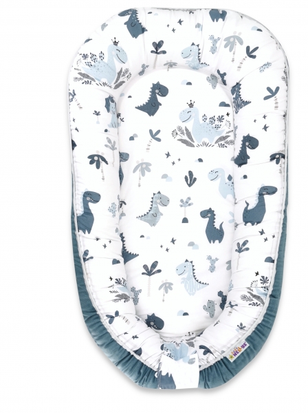 Baby Nellys Maxi oboustran. hnízdečko Velvet pro miminko Dino - granát, zelená