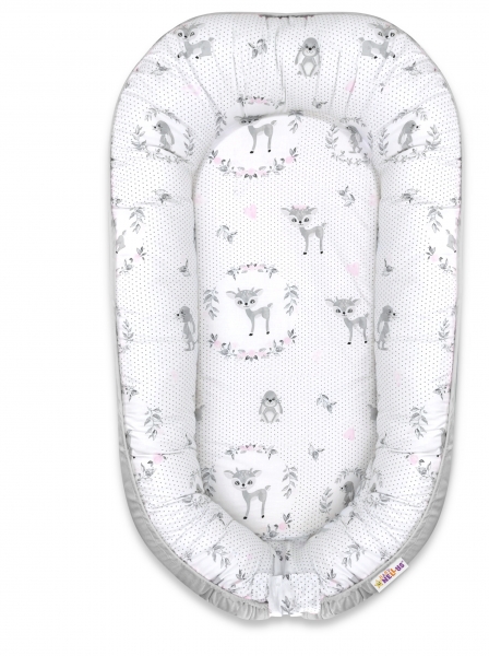 Baby Nellys Maxi oboustranné hnízdečko Velvet pro miminko Koloušek - růžová, šedá