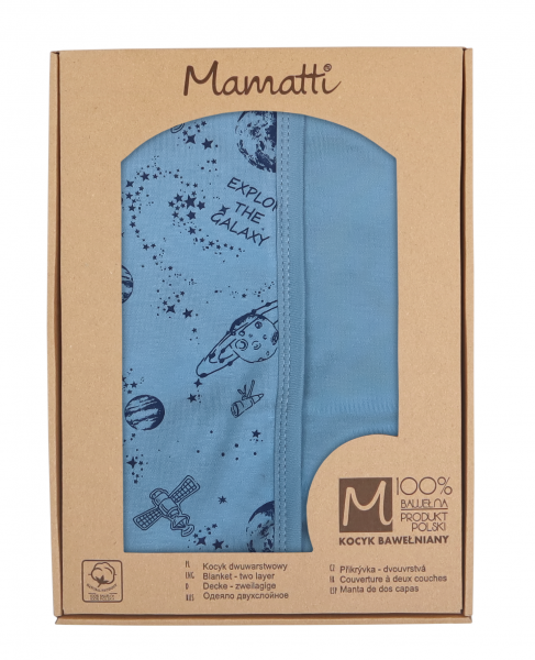 Mamatti Dětská oboust. bavl. deka,  80 x 90 cm, v dárk. krabičce Vesmír, modrá