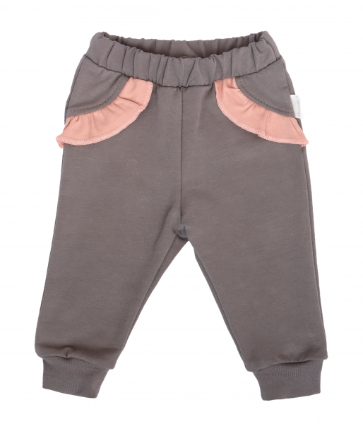 Mamatti Dětské tepláčky s kapsami, Květinka - šedé, vel. 92, Velikost: 92 (18-24m)