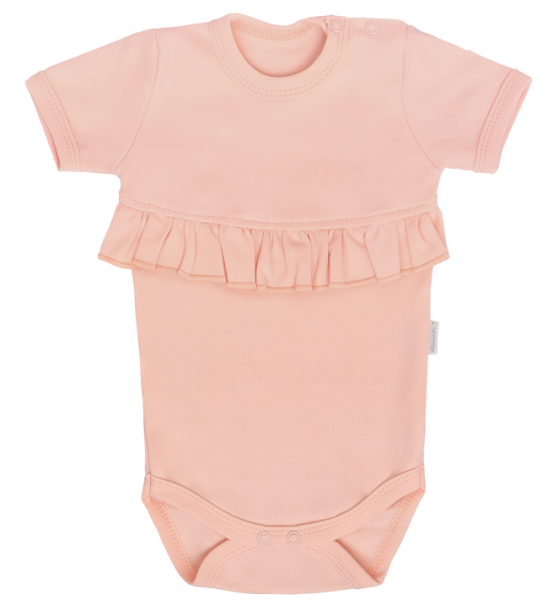 Mamatti Dětské body kr. rukáv s volánkem, Květinka - pudrové, vel. 98, Velikost: 98 (24-36m)