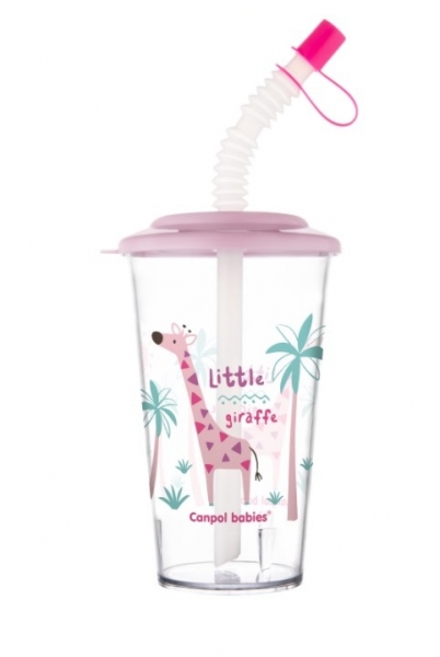 Canpol Babies Pohárek s uzavíratelnou slámkou, Žirafka, růžová, 320 ml