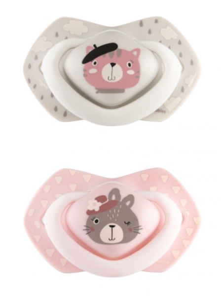 Canpol Babies 2 ks symetrických silikonových dudlíků, 0-6m, Bonjour Paris, růžová/šedá