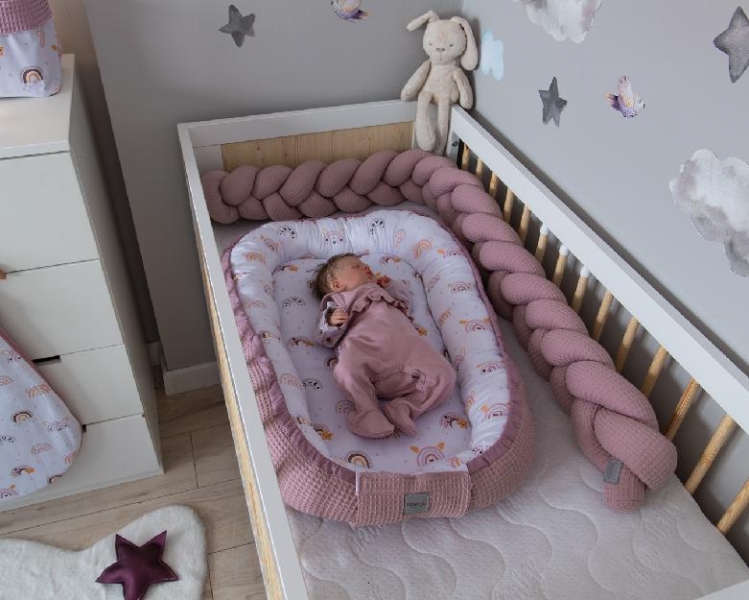 Baby Nellys Oboustranné hnízdečko, kokon Vafel, bavlna LUX, 60 x 90 cm - Duha, pudrová