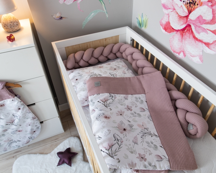 Baby Nellys 2-dílná sada do kočárku, kolébky, hnízdečka, Vafel, bavlna LUX, Magnólie