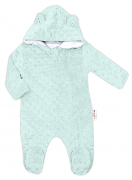 Baby Nellys Kombinézka/overálek MINKY s kapucí a oušky - mátová, vel. 68