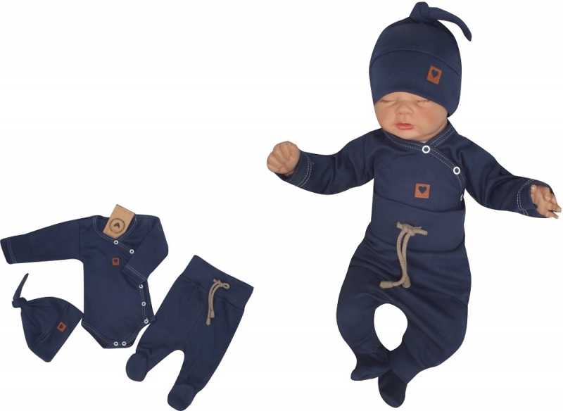 Z&Z 3-dílná soupravička body, polodupačky s provázkem a čepička - granátová, vel. 68