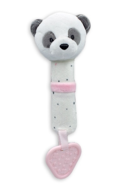 Tulilo Plyšová hračka s pískátkem a kousátkem Medvídek Panda, 16 cm - růžový