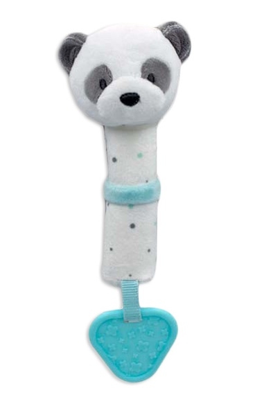 Tulilo Plyšová hračka s pískátkem a kousátkem Medvídek Panda, 16 cm - tyrkysový