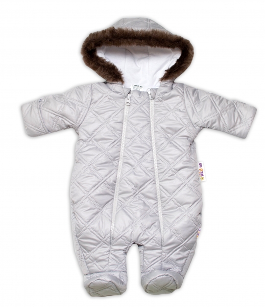 Kombinézka s kapuci a kožešinou Lux Baby Nellys®prošívaná/kostičky - sv. šedá, Velikost: 56 (1-2m)