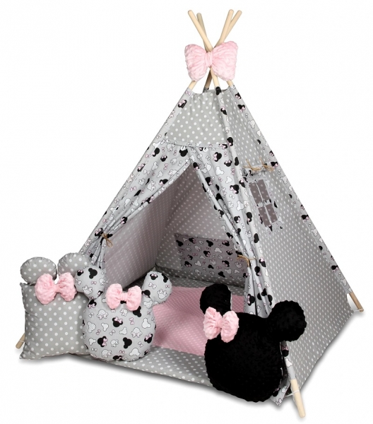 Baby Nellys Stan pro děti týpí s velkou výbavou,Minnie, šedá, černá, růžová