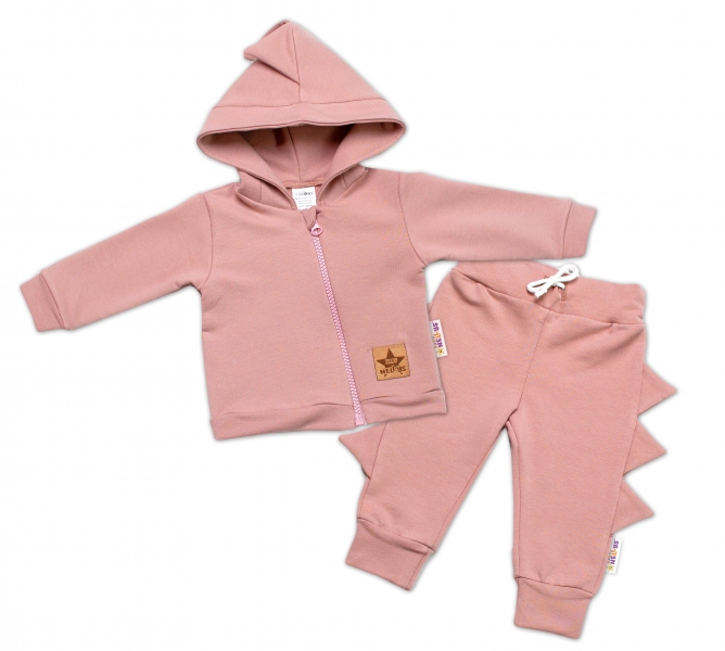 BABY NELLYS Dětská tepláková souprava s kapucí Krokodýl - pudrově, starorůžová, vel. 98