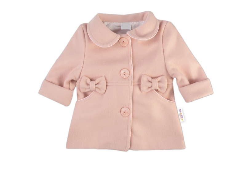 Baby Nellys Kojenecký flaušový kabátek s mašličkami, pudrově růžový, vel. 68