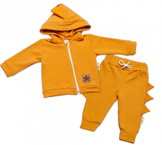 BABY NELLYS Dětská tepláková souprava s kapucí Krokodýl - hořčicová, vel. 62