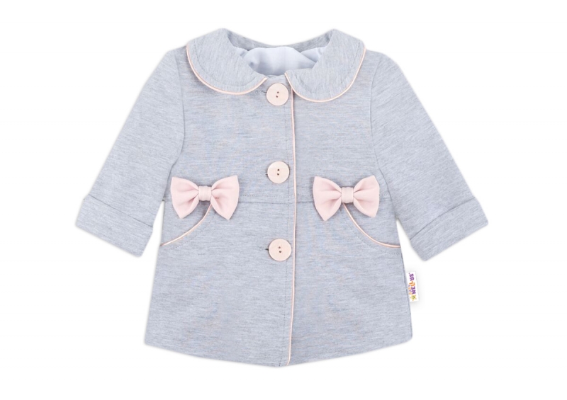 Baby Nellys Kojenecký bavlněný  kabátek s mašličkami, šedý, vel. 74