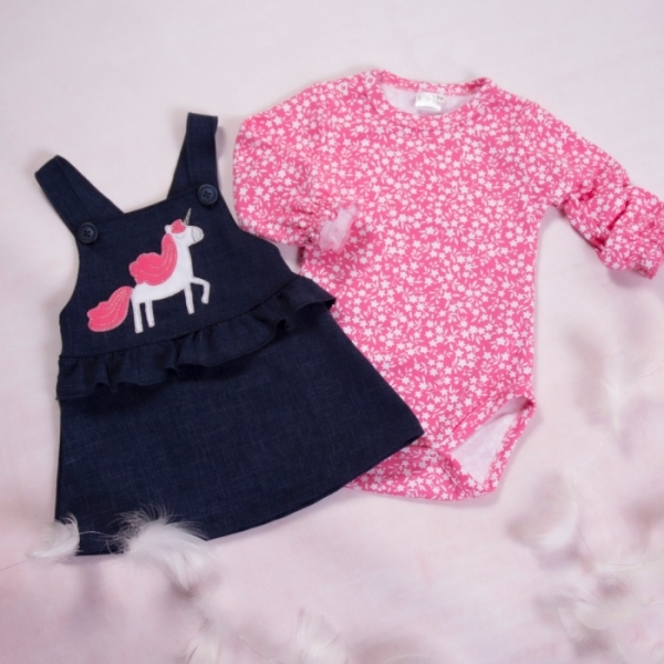 K-Baby Sada/Kojenecké body + sukně s láclem, džínová, vel. 98, Velikost: 98 (24-36m)