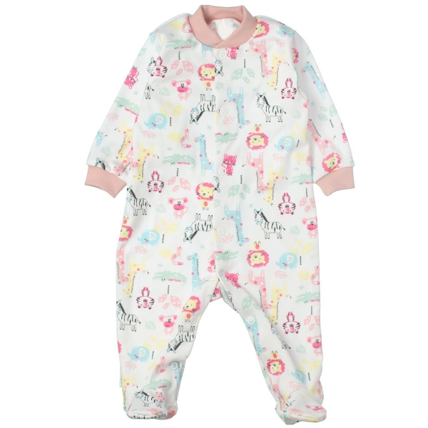MBaby Bavlněný overálek - Safari se vzorem, bílý, vel. 74