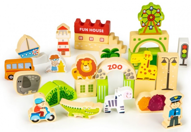 Dřevěné kostky ECO TOYS 120 ks - pastelové barvy, ZOO