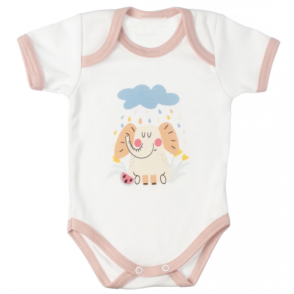MBaby Bavlněné body s krátkým rukávem, Slůně, bílo/béžové, Velikost: 56 (1-2m)