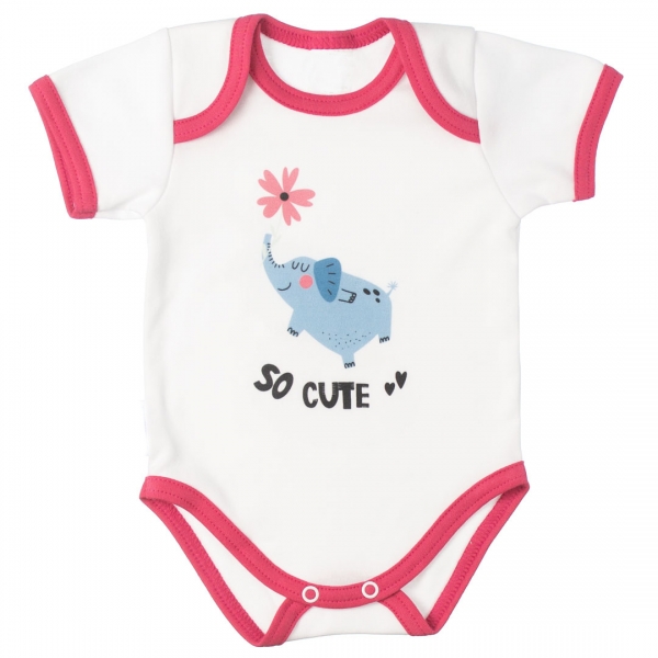 MBaby Bavlněné body s krátkým rukávem, Slůně So Cute, bílo/červené, Velikost: 56 (1-2m)