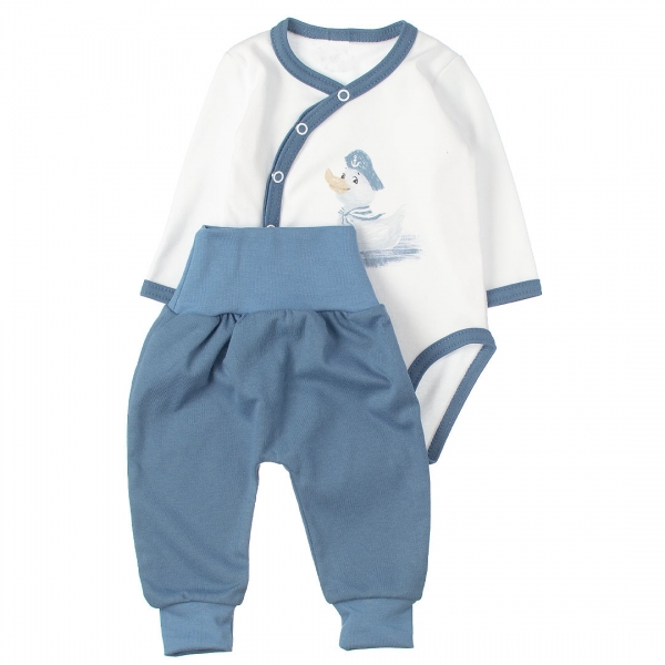 MBaby 2-dílná kojenecká sada body s dl.rukávem zap.bokem + tepláčky, Duck boy, Velikost: 56 (1-2m)