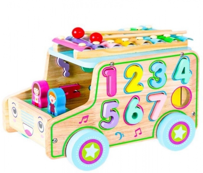 Eco Toys Dřevěné edukační auto s xylofonem