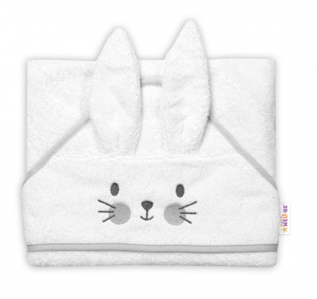 Baby Nellys Froté osuška s kapucí 80 x 80 cm Bunny - bílá