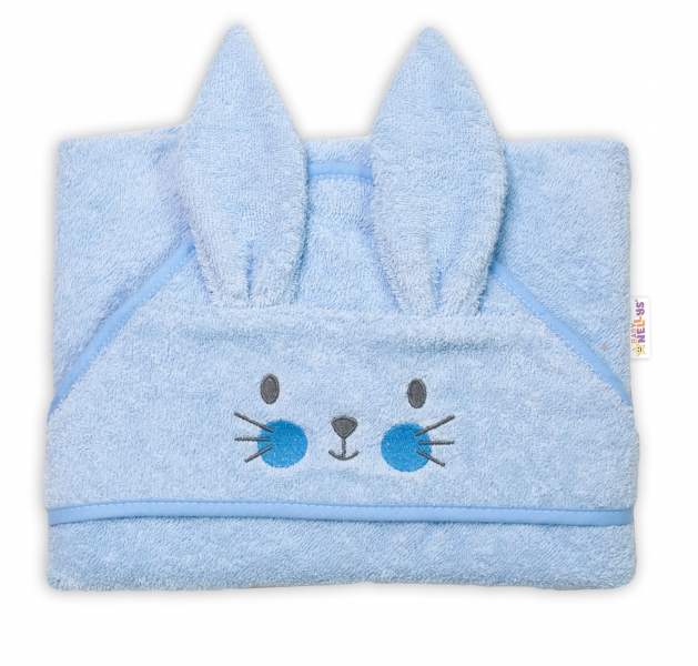 Baby Nellys Froté osuška s kapucí 80 x 80 cm Bunny - modrá