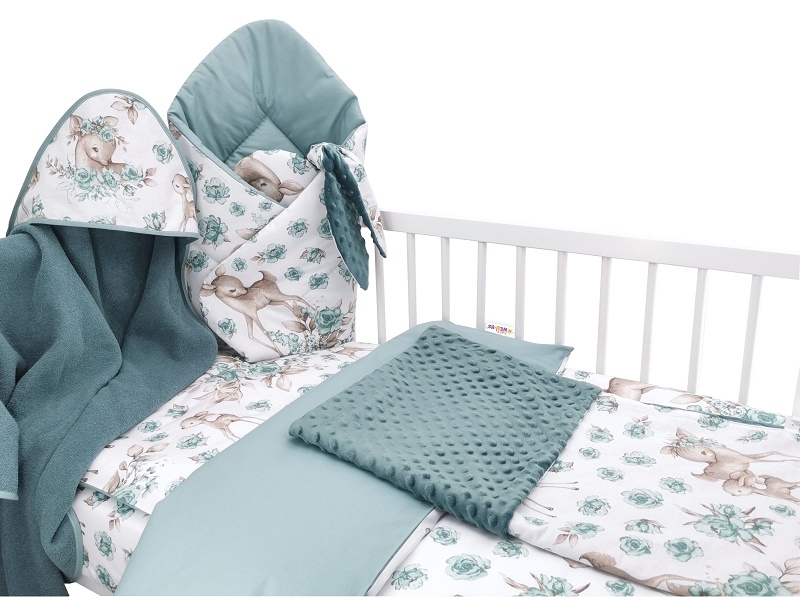 Baby Nellys 6-ti dílná výhod. sada s dárkem pro miminko, 135 x 100 - Srnka a růže, mátová