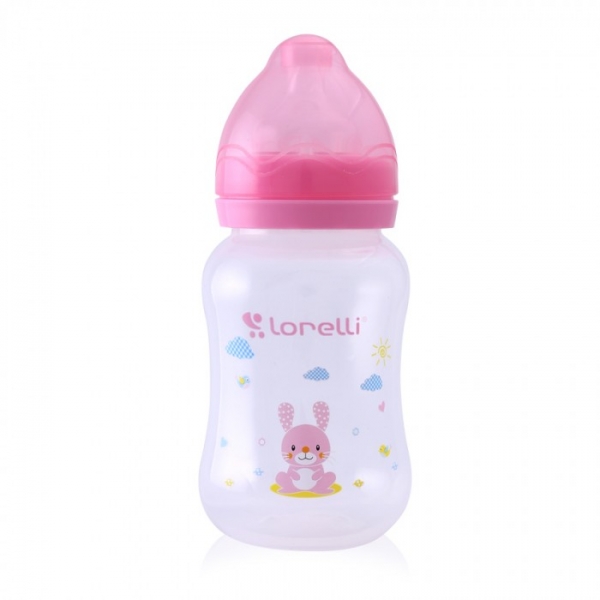 Kojenecká lahvička Lorelli 250 ML s širokým hrdlem ANIMALS PINK