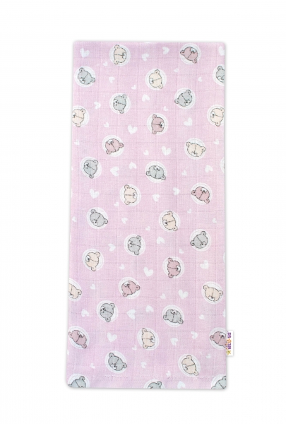 Baby Nellys Kvalitní bavlněná plenka - Tetra Premium, 70x80cm - Medvídek, růžová