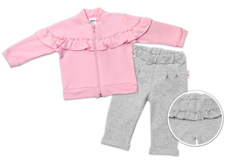 BABY NELLYS Dětská tepláková souprava s volánkem SWEET LADY - růžová, šedá, vel. 86, Velikost: 86 (12-18m)