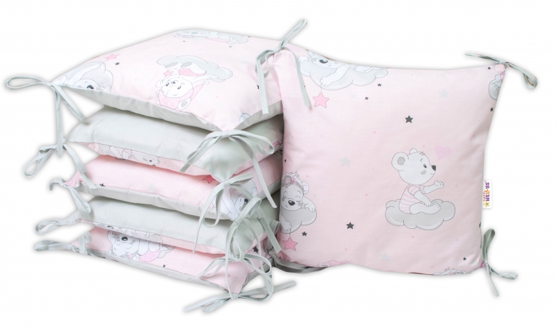 Baby Nellys Bavlněný polštářkový mantinel, Mráček - růžová