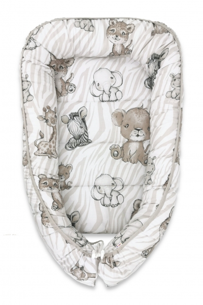 Baby Nellys Bavlněné oboustranné hnízdečko, 55x75cm, ZOO - béžová