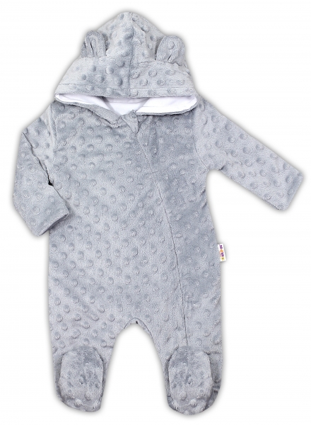 Baby Nellys Kombinézka/overálek MINKY s kapucí a oušky - šedá, vel. 80, Velikost: 80 (9-12m)