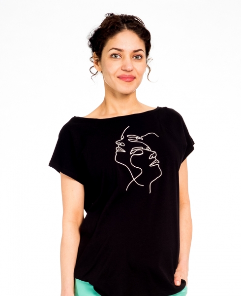 Be MaaMaa Těhotenské/kojicí triko, halenka, FACES - černé, vel. XL, Velikost: XL (42)