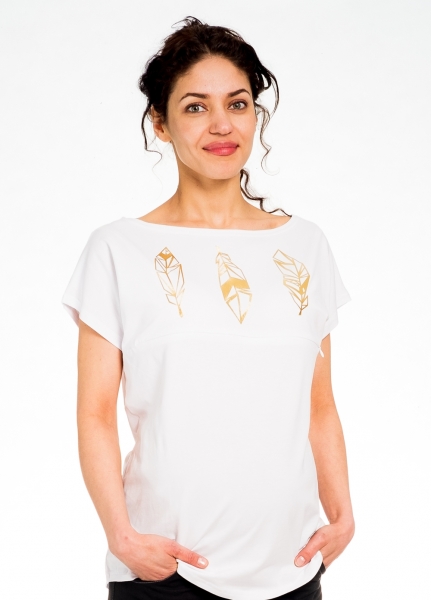 Be MaaMaa Těhotenské/kojicí triko, halenka, PÍRKA - bílé, vel. XL, Velikost: XL (42)