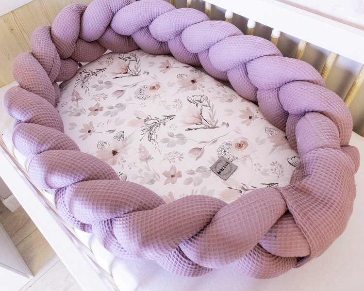 Baby Nellys Luxusní sada 2v1 hnízdečko/mantinel s výbavou Magnólie - fialová