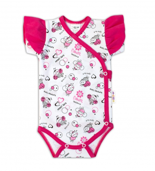 Baby Nellys Body kr. rukáv s volánkem, zap. bokem - Beruška se vzorem bílá/růžová vel. 62