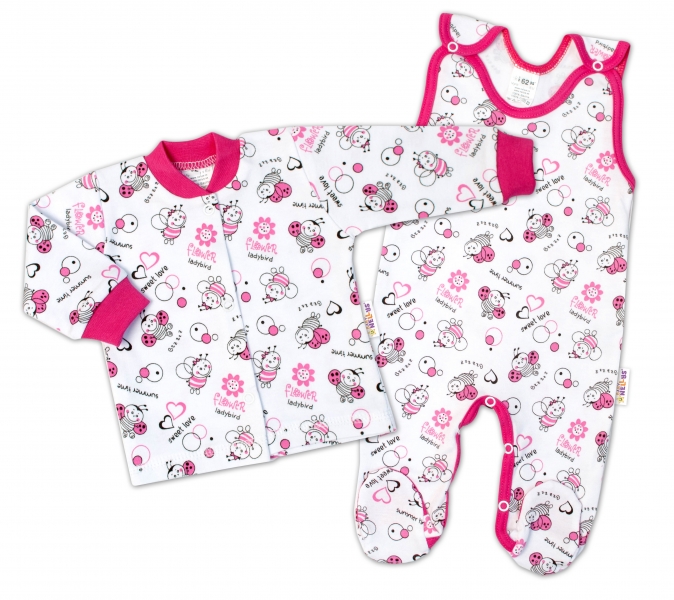 Baby Nellys 2-dílná sada, bavlněné dupačky s košilkou Berušky, bílá