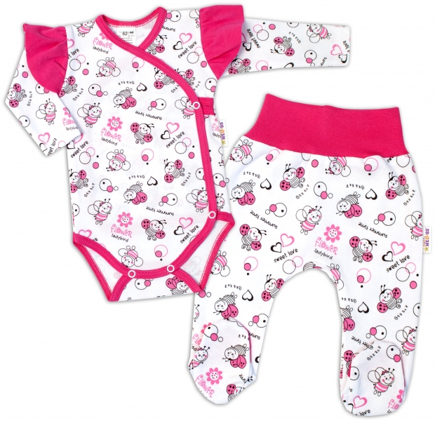 Baby Nellys Body dl.rukáv, zap. bokem s volánkem + polodupačky Beruška, bílá, vel. 68