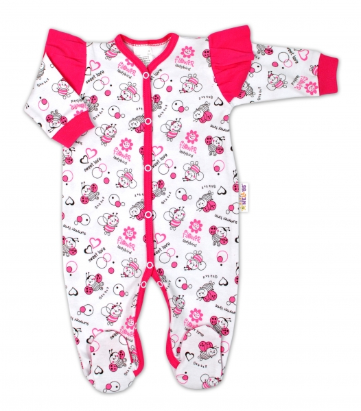 Baby Nellys Overálek Beruška s volánkem, zapínání uprostřed, bílý, vel. 62