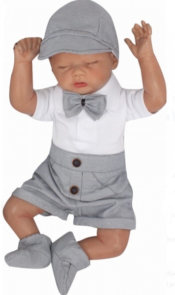 Z&Z 3-dílná sada Elegant Boy, body kr. rukáv, kraťásky a motýlek , šedá
