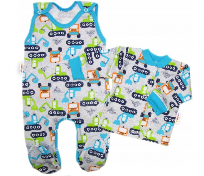 Baby Nellys  2-dílná sada, bavlněné dupačky s košilkou Bagr, šedá, vel. 62