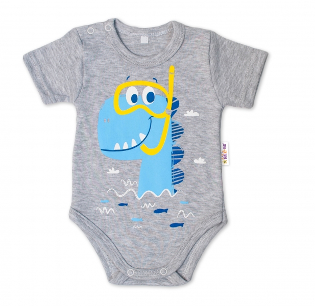 Baby Nellys Bavlněné kojenecké body, kr. rukáv, Drak Eda - šedé, vel. 68