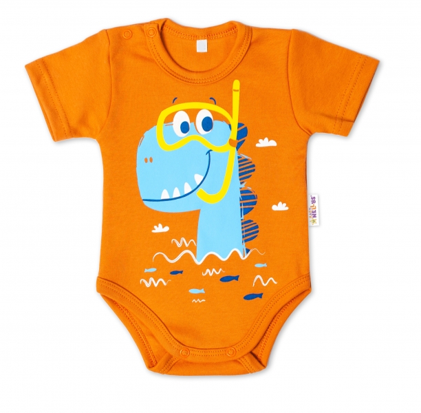 Baby Nellys Bavlněné kojenecké body, kr. rukáv, Drak Eda - cihlová