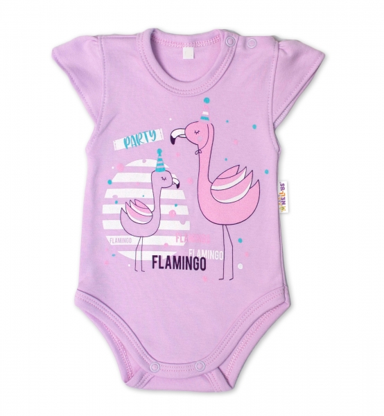 Baby Nellys Bavlněné kojenecké body, kr. rukáv, Flamingo - lila, vel. 74